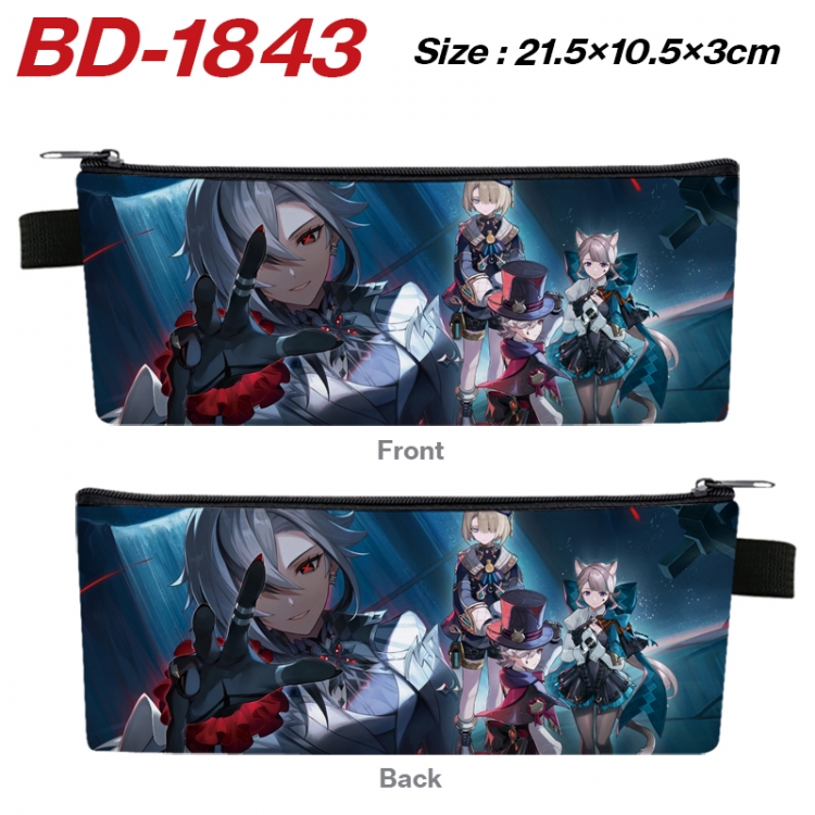 Genshin Impact Anime PU Leather Zipper Pencil Case Stationery Box 21.5X10.5X3CM 