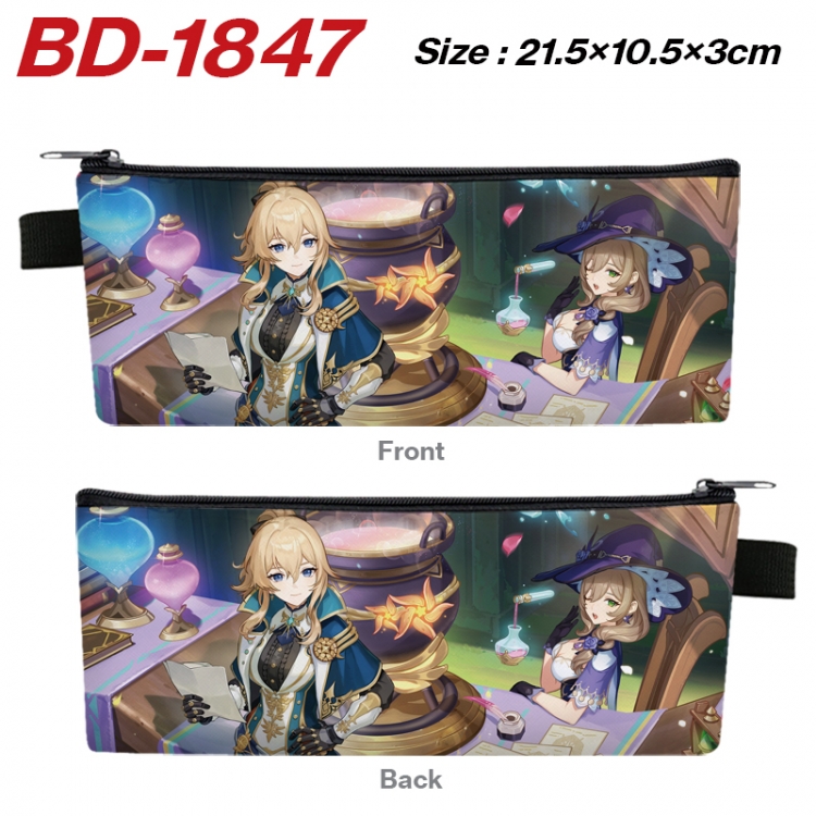 Genshin Impact Anime PU Leather Zipper Pencil Case Stationery Box 21.5X10.5X3CM 