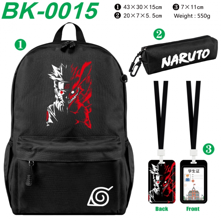 Naruto Waterproof nylon canvas backpack pencil case identification set 43X30X15cm