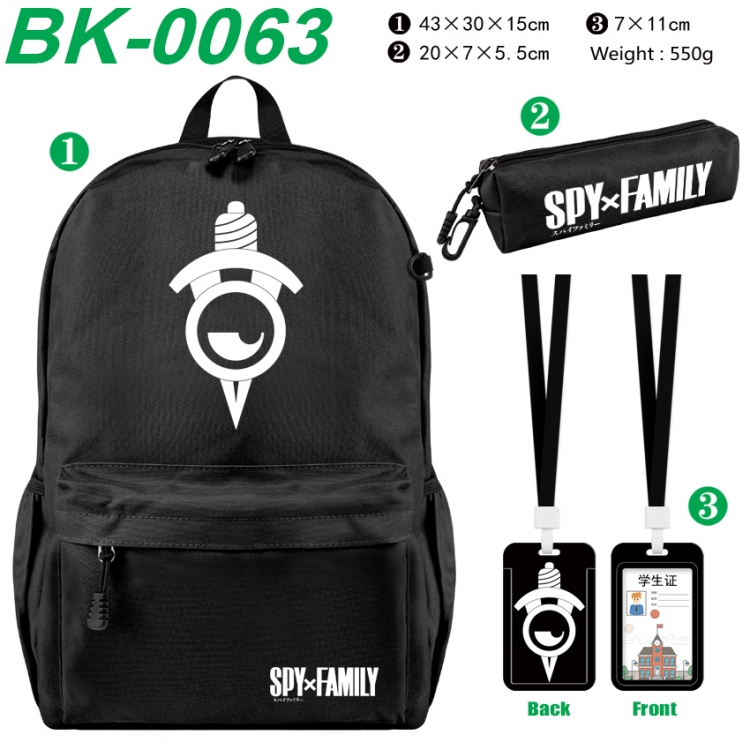 SPY×FAMILY Waterproof nylon canvas backpack pencil case identification set 43X30X15cm