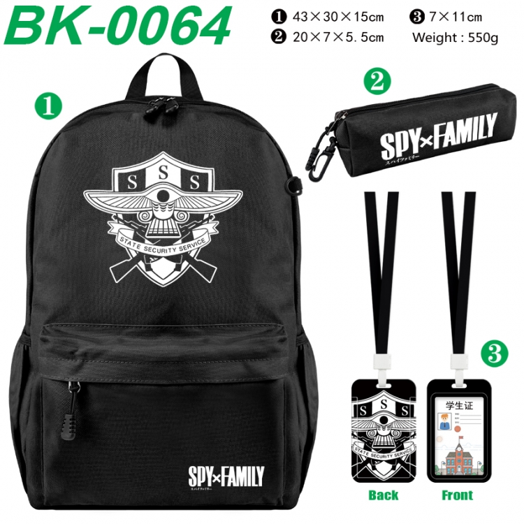 SPY×FAMILY Waterproof nylon canvas backpack pencil case identification set 43X30X15cm
