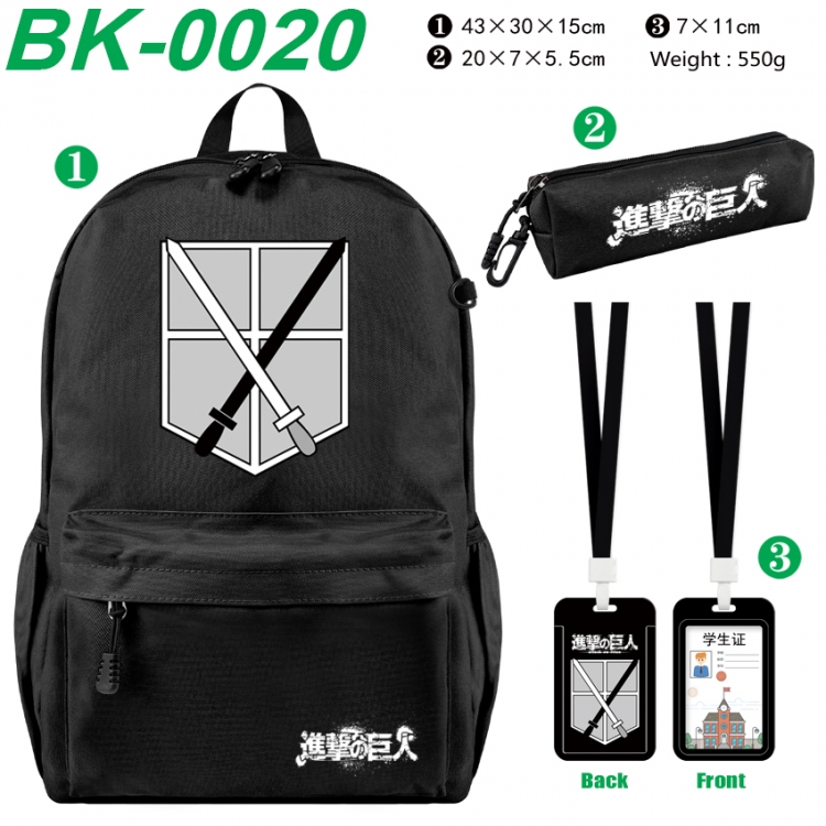 Shingeki no Kyojin Waterproof nylon canvas backpack pencil case identification set 43X30X15cm