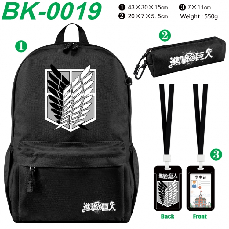 Shingeki no Kyojin Waterproof nylon canvas backpack pencil case identification set 43X30X15cm