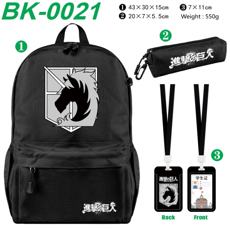 Shingeki no Kyojin Waterproof nylon canvas backpack pencil case identification set 43X30X15cm