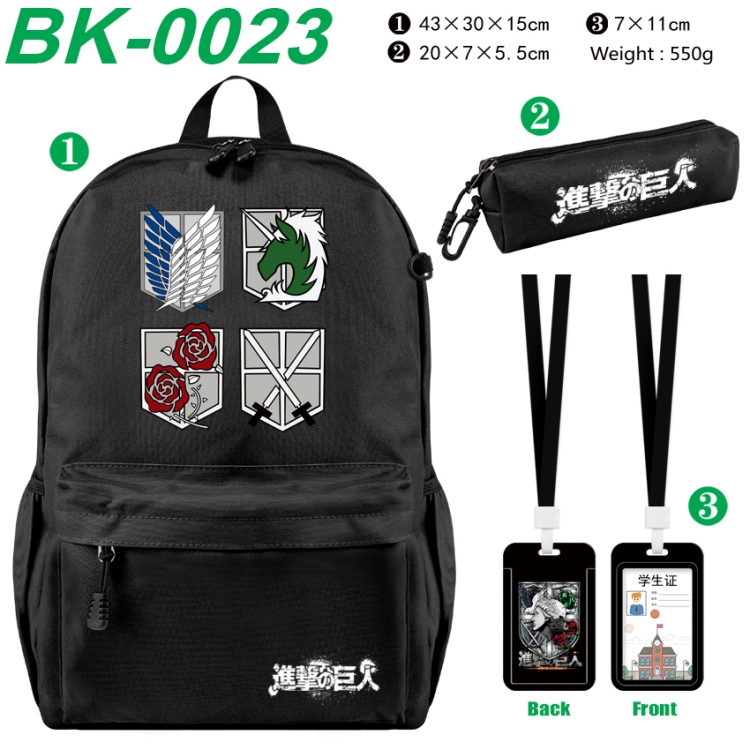 Shingeki no Kyojin Waterproof nylon canvas backpack pencil case identification set 43X30X15cm