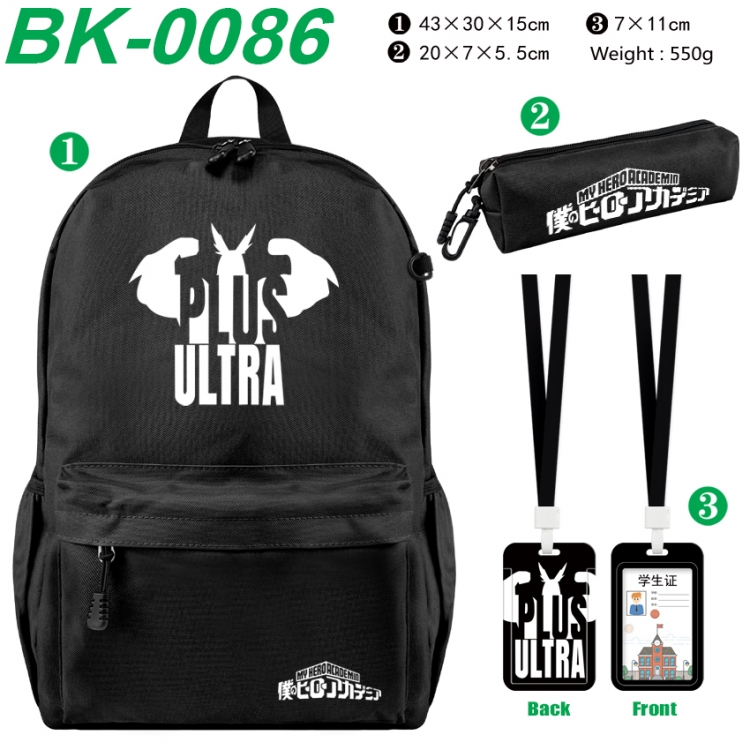 My Hero Academia Waterproof nylon canvas backpack pencil case identification set 43X30X15cm