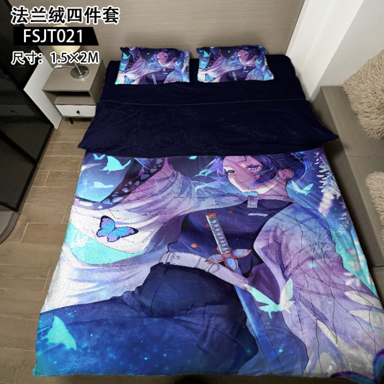 Demon Slayer Kimets Anime flannel four piece pillowcase duvet cover bed sheet 1.5X2m