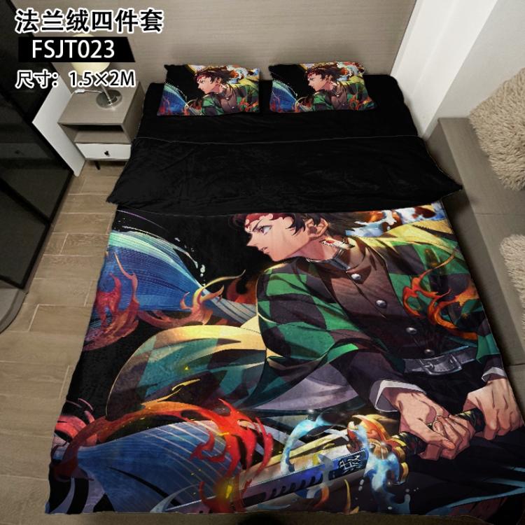 Demon Slayer Kimets Anime flannel four piece pillowcase duvet cover bed sheet 1.5X2m