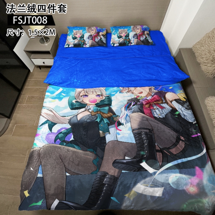 Genshin Impact Anime flannel four piece pillowcase duvet cover bed sheet 1.5X2m