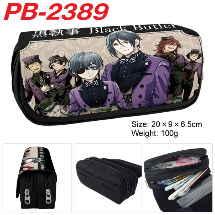 Kuroshitsuji Anime double-layer pu leather printing pencil case 20x9x6.5cm