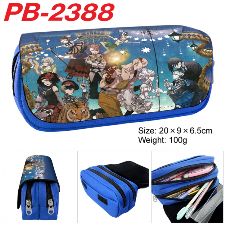 Kuroshitsuji Anime double-layer pu leather printing pencil case 20x9x6.5cm