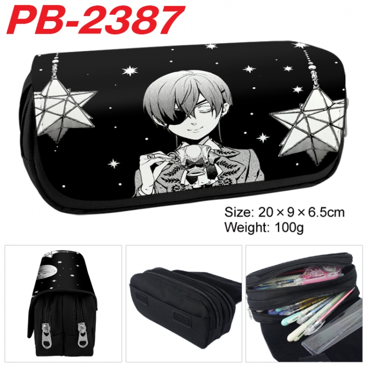Kuroshitsuji Anime double-layer pu leather printing pencil case 20x9x6.5cm