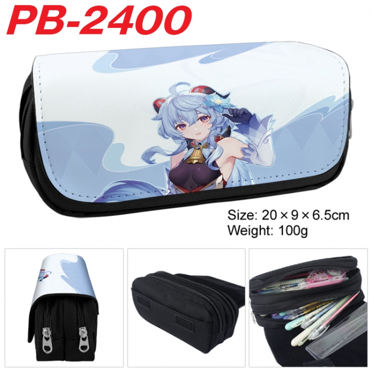 Genshin Impact Anime double-layer pu leather printing pencil case 20x9x6.5cm