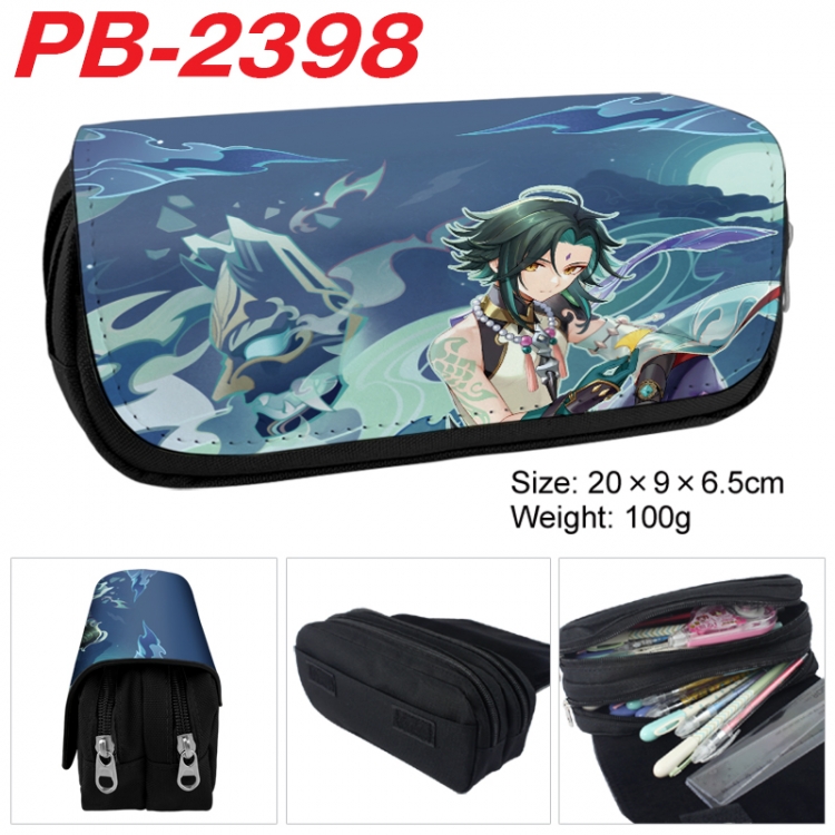 Genshin Impact Anime double-layer pu leather printing pencil case 20x9x6.5cm