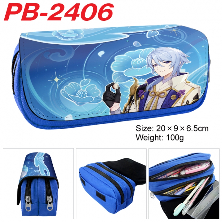 Genshin Impact Anime double-layer pu leather printing pencil case 20x9x6.5cm