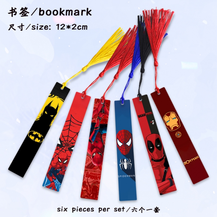 Marvel Anime full-color printed metal bookmark stationery accessories 12X2CM a set of 6