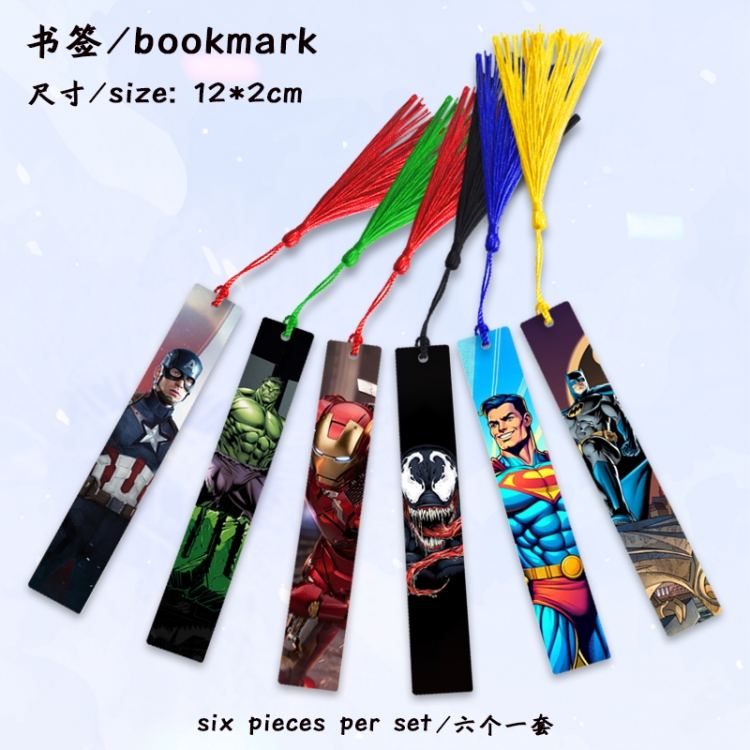 Marvel Anime full-color printed metal bookmark stationery accessories 12X2CM a set of 6
