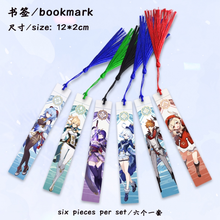 Genshin Impact Anime full-color printed metal bookmark stationery accessories 12X2CM a set of 6