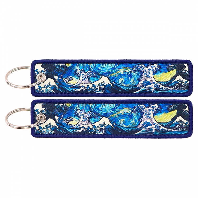 sea wave Double sided color woven label keychain with thickened hanging rope 13x3cm 10G price for 5 pcs  NR2701