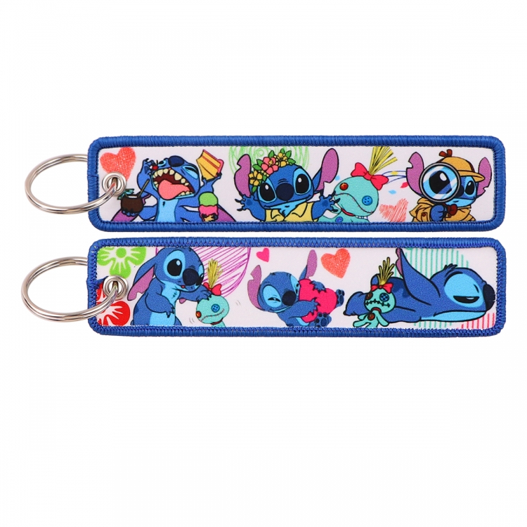 Lilo & Stitch Double sided color woven label keychain with thickened hanging rope 13x3cm 10G price for 5 pcs