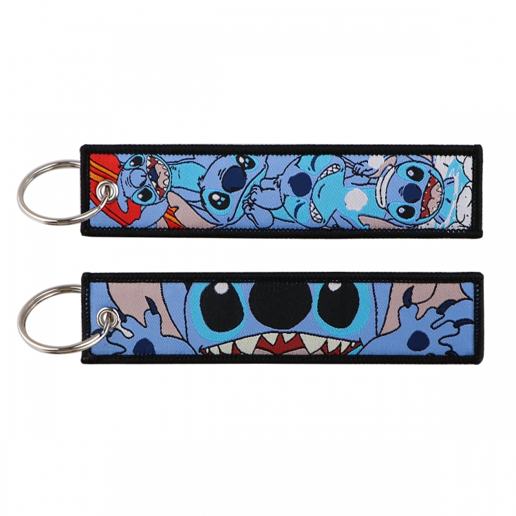 Lilo & Stitch Double sided color woven label keychain with thickened hanging rope 13x3cm 10G price for 5 pcs