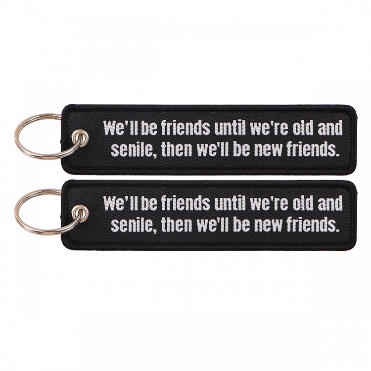Quotations and warnings Double sided color woven label keychain with thickened hanging rope 13x3cm 10G price for 5 pcs