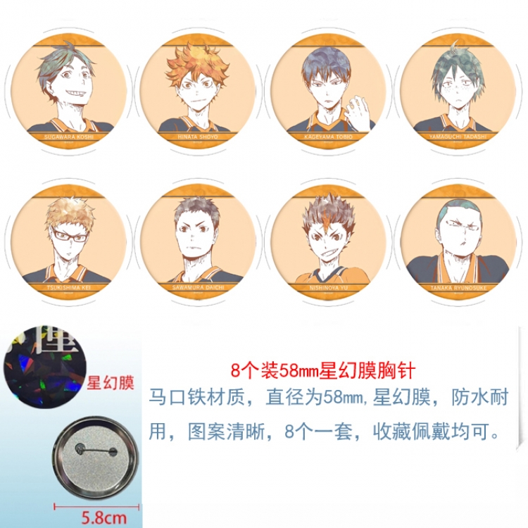 Haikyuu!! Anime round Astral membrane brooch badge 58MM a set of 8