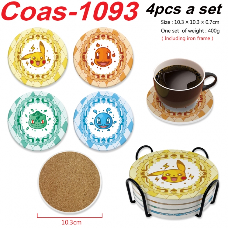Pokemon Anime peripheral circular coaster UV printed ceramic cork insulation pad a set of 4