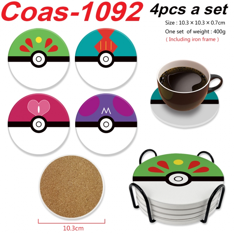 Pokemon Anime peripheral circular coaster UV printed ceramic cork insulation pad a set of 4