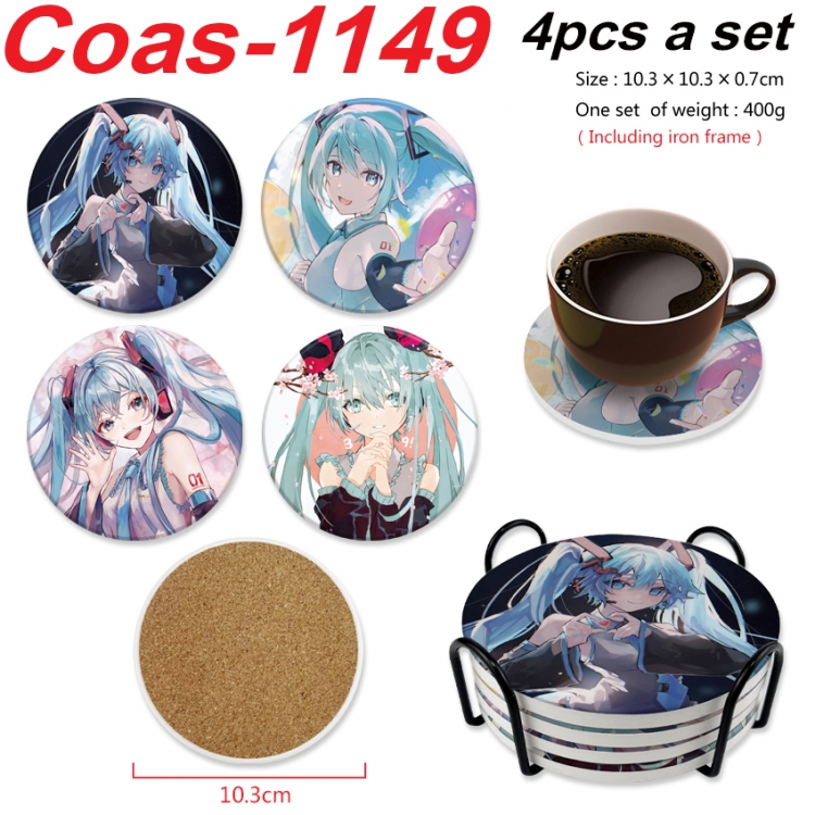 Hatsune Miku Anime peripheral circular coaster UV printed ceramic cork insulation pad a set of 4