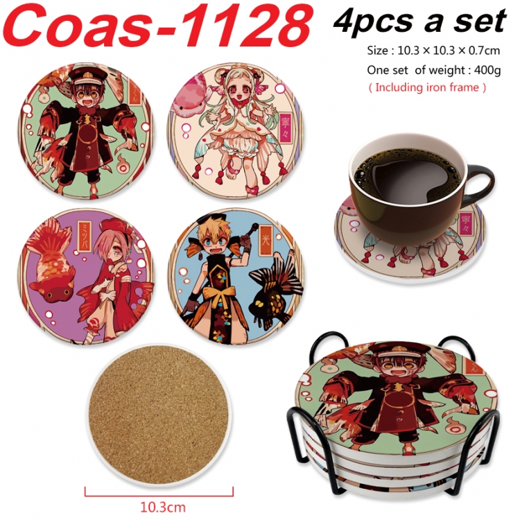 Toilet-bound Hanako-kun Anime peripheral circular coaster UV printed ceramic cork insulation pad a set of 4