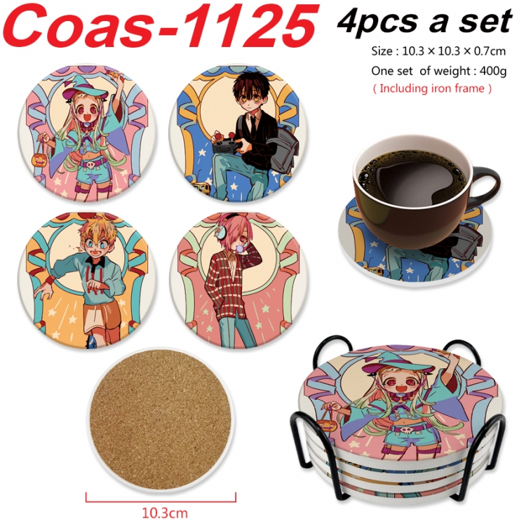 Toilet-bound Hanako-kun Anime peripheral circular coaster UV printed ceramic cork insulation pad a set of 4
