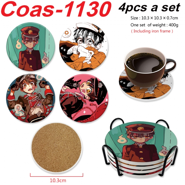 Toilet-bound Hanako-kun Anime peripheral circular coaster UV printed ceramic cork insulation pad a set of 4