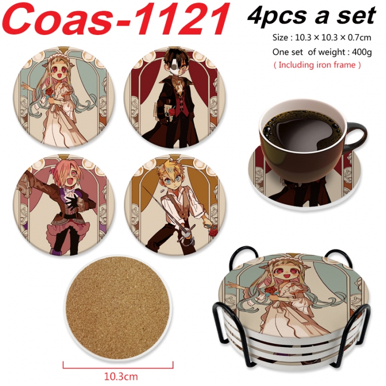 Toilet-bound Hanako-kun Anime peripheral circular coaster UV printed ceramic cork insulation pad a set of 4