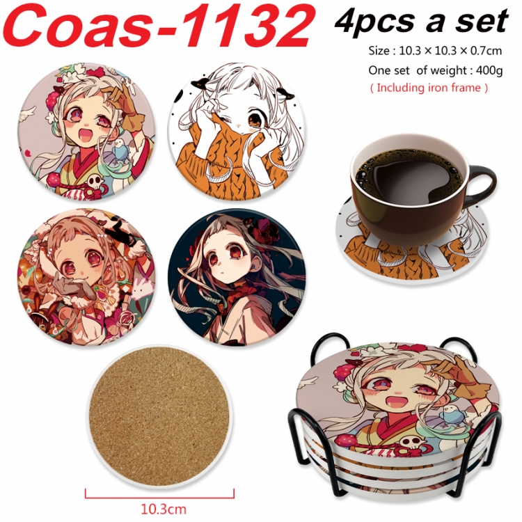 Toilet-bound Hanako-kun Anime peripheral circular coaster UV printed ceramic cork insulation pad a set of 4