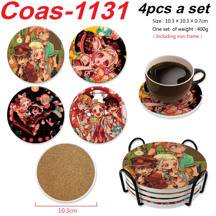 Toilet-bound Hanako-kun Anime peripheral circular coaster UV printed ceramic cork insulation pad a set of 4