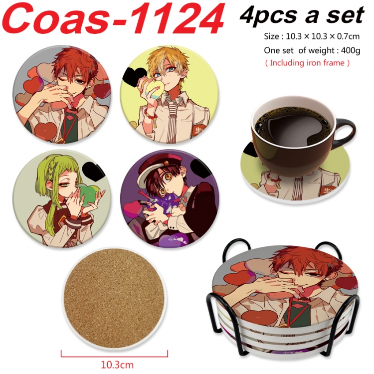 Toilet-bound Hanako-kun Anime peripheral circular coaster UV printed ceramic cork insulation pad a set of 4