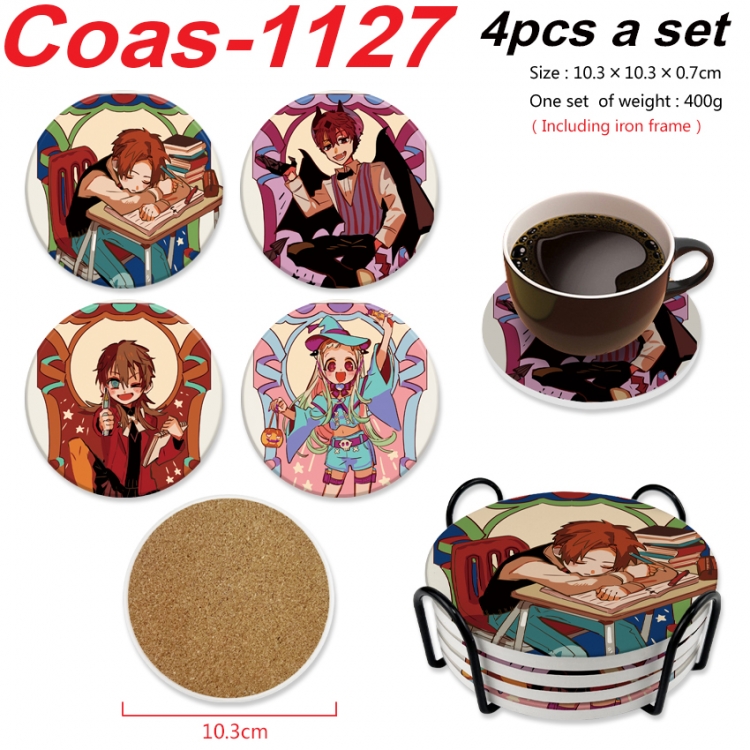 Toilet-bound Hanako-kun Anime peripheral circular coaster UV printed ceramic cork insulation pad a set of 4