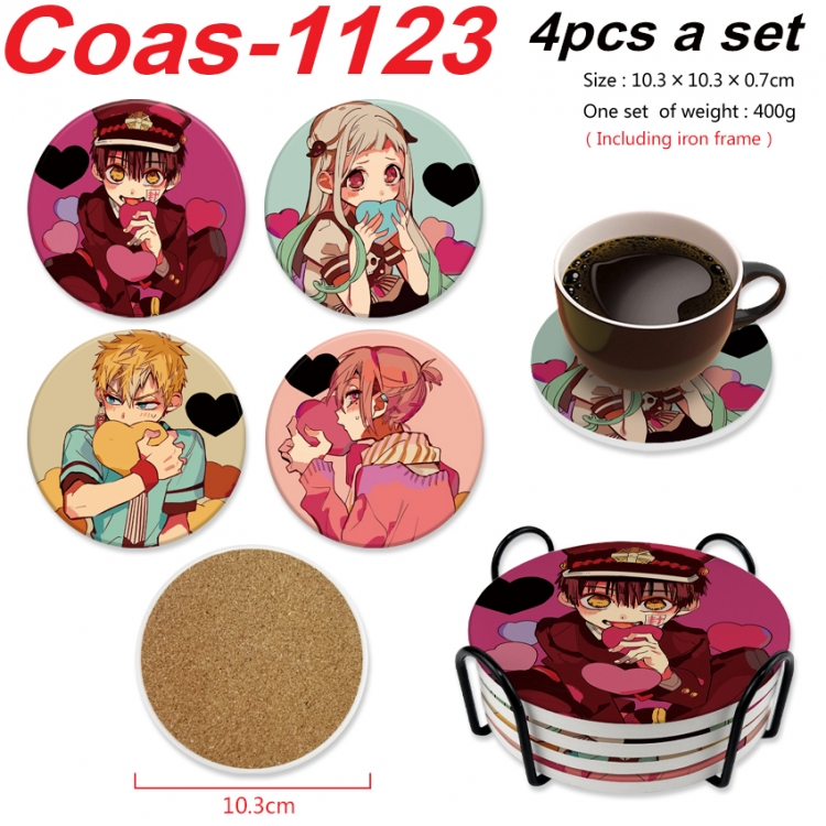 Toilet-bound Hanako-kun Anime peripheral circular coaster UV printed ceramic cork insulation pad a set of 4