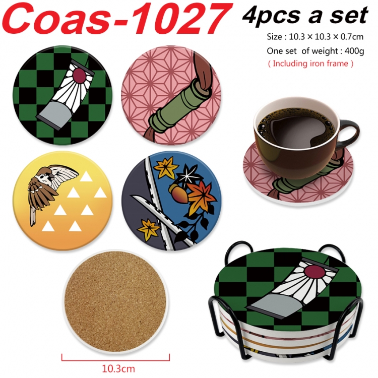 Demon Slayer Kimets Anime peripheral circular coaster UV printed ceramic cork insulation pad a set of 4