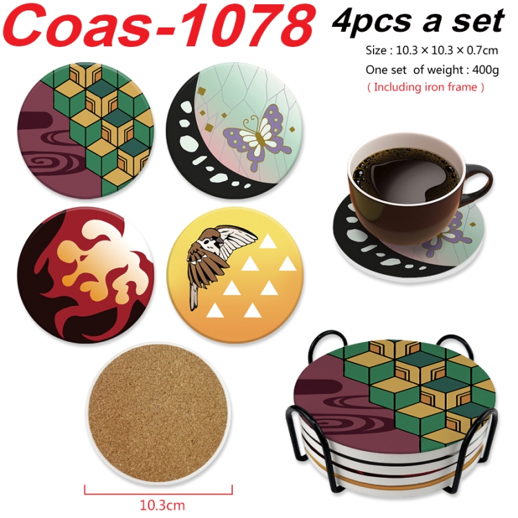 Demon Slayer Kimets Anime peripheral circular coaster UV printed ceramic cork insulation pad a set of 4