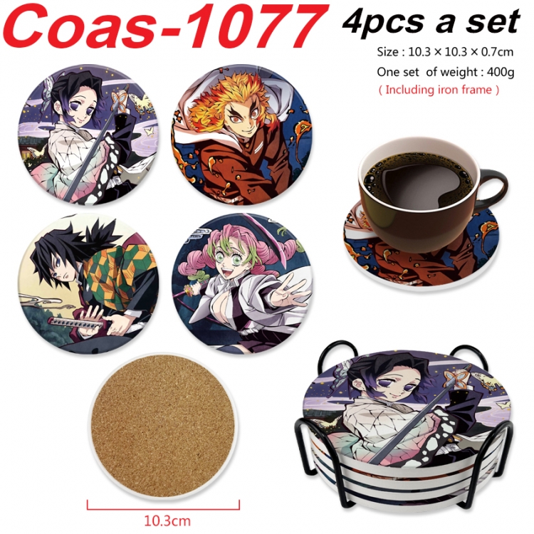 Demon Slayer Kimets Anime peripheral circular coaster UV printed ceramic cork insulation pad a set of 4