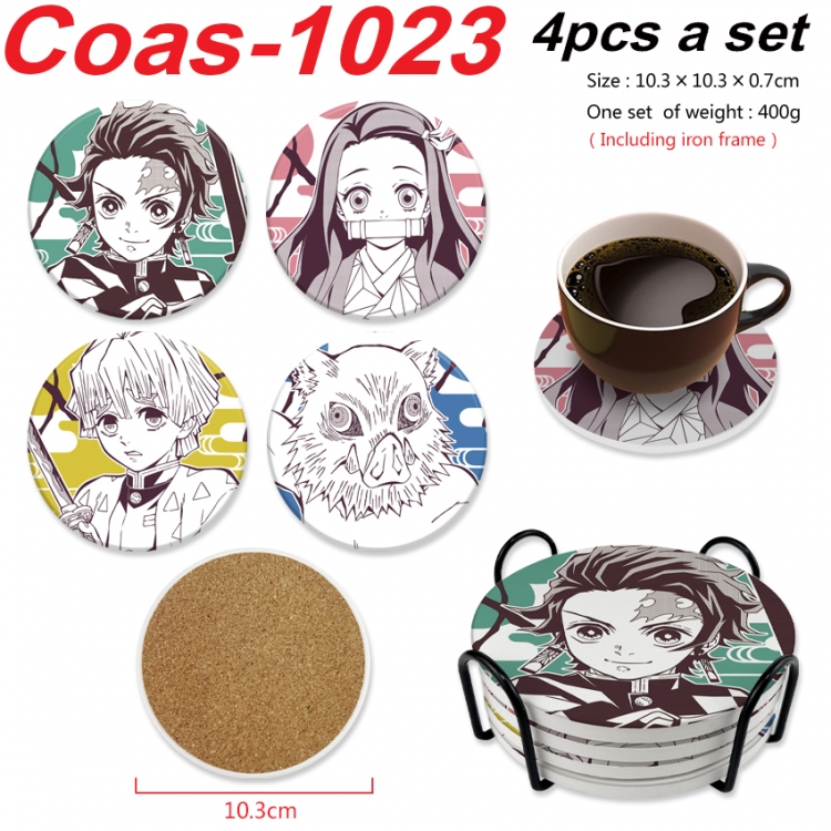 Demon Slayer Kimets Anime peripheral circular coaster UV printed ceramic cork insulation pad a set of 4