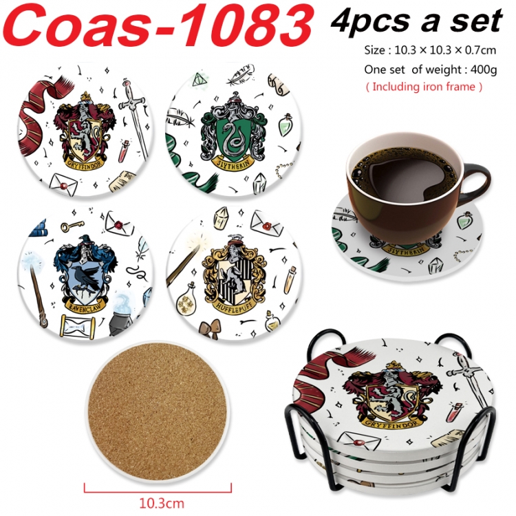 Harry Potter Anime peripheral circular coaster UV printed ceramic cork insulation pad a set of 4
