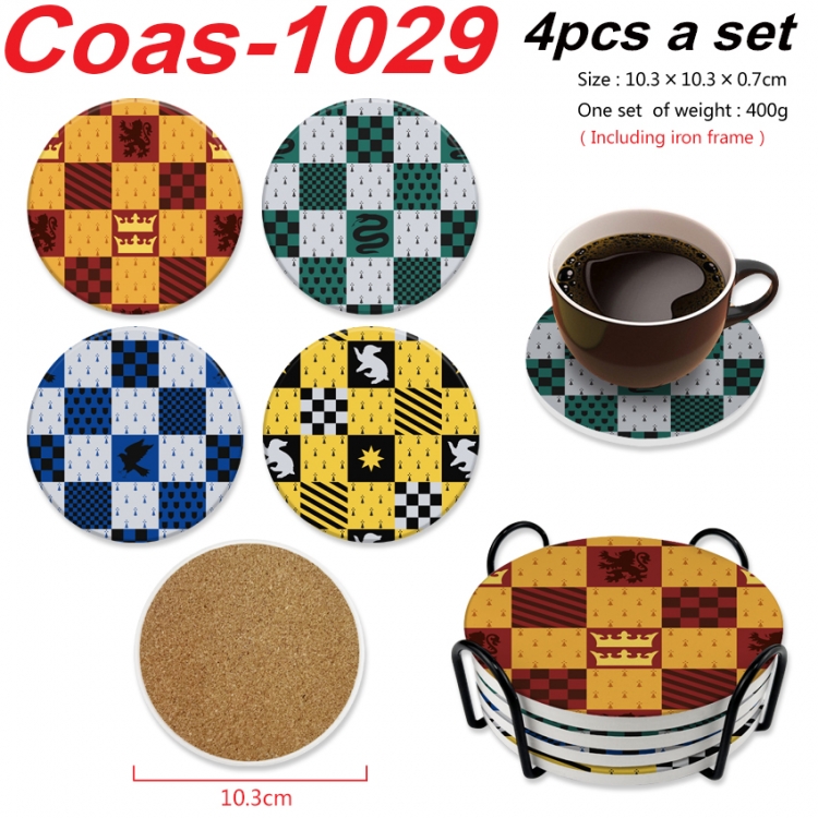 Harry Potter Anime peripheral circular coaster UV printed ceramic cork insulation pad a set of 4