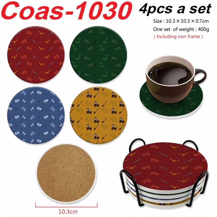 Harry Potter Anime peripheral circular coaster UV printed ceramic cork insulation pad a set of 4