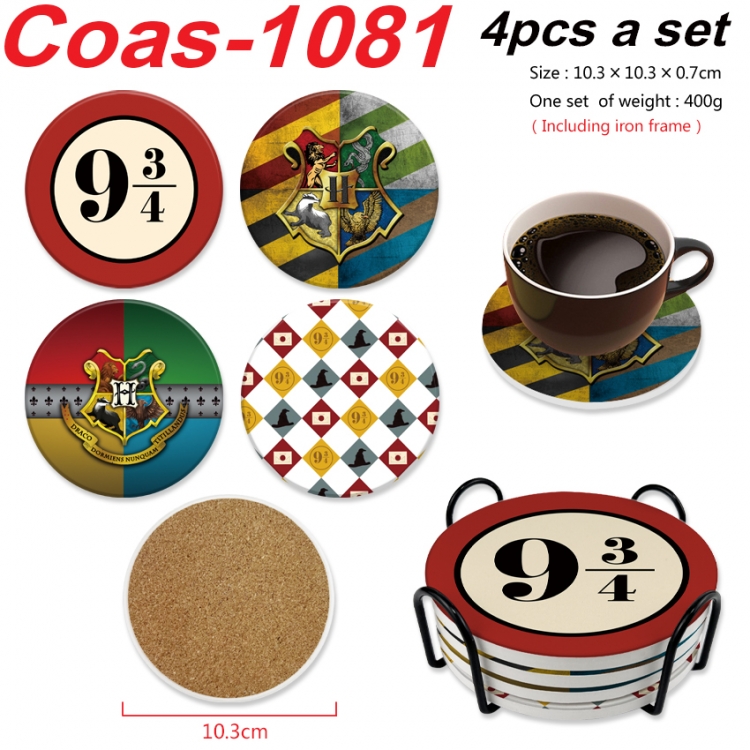 Harry Potter Anime peripheral circular coaster UV printed ceramic cork insulation pad a set of 4