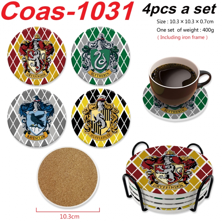 Harry Potter Anime peripheral circular coaster UV printed ceramic cork insulation pad a set of 4