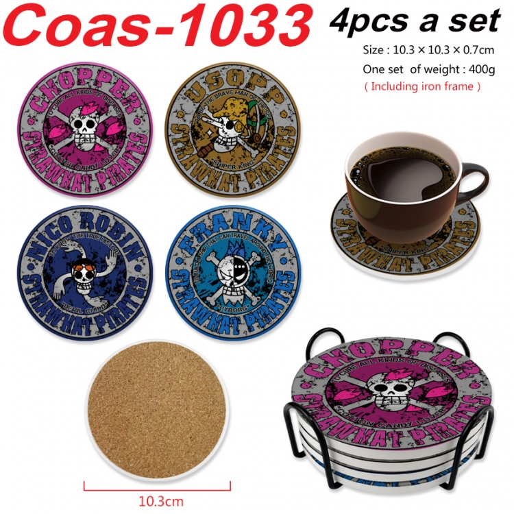 One Piece Anime peripheral circular coaster UV printed ceramic cork insulation pad a set of 4