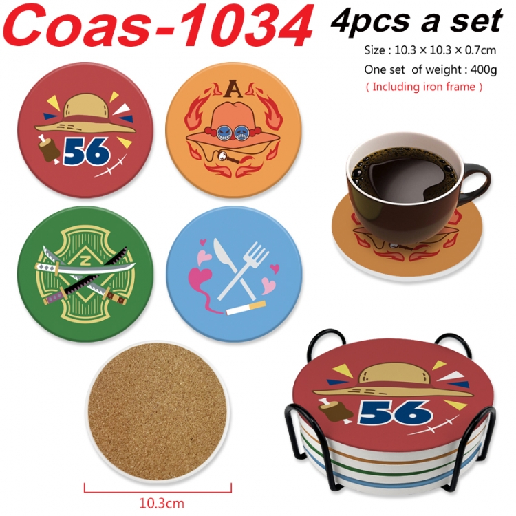 One Piece Anime peripheral circular coaster UV printed ceramic cork insulation pad a set of 4